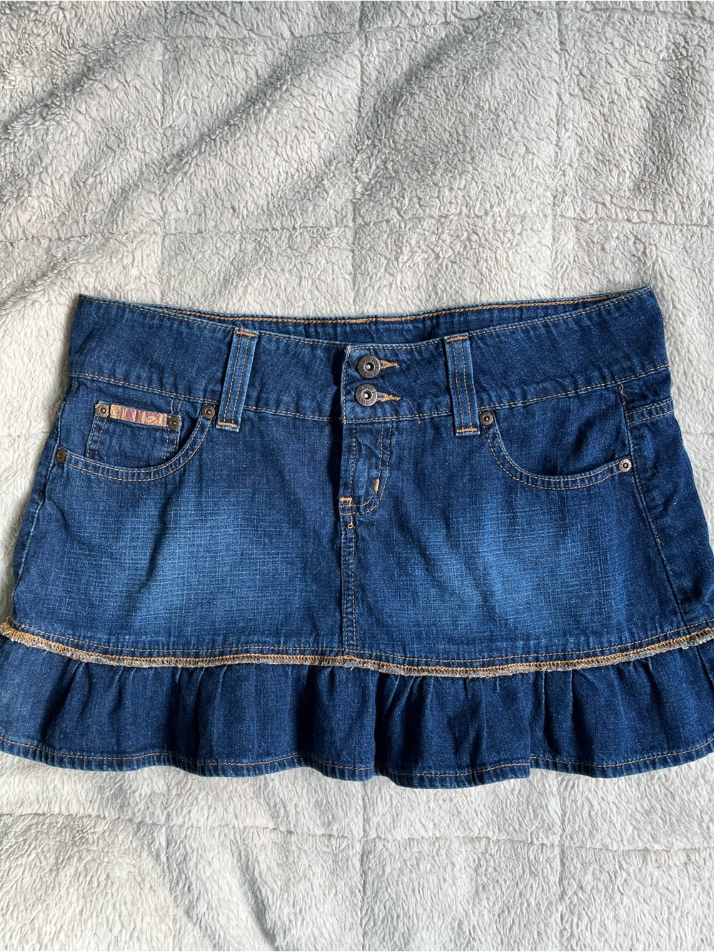 Y2K Lei Low Rise Denim Ruffle Mini Skirt